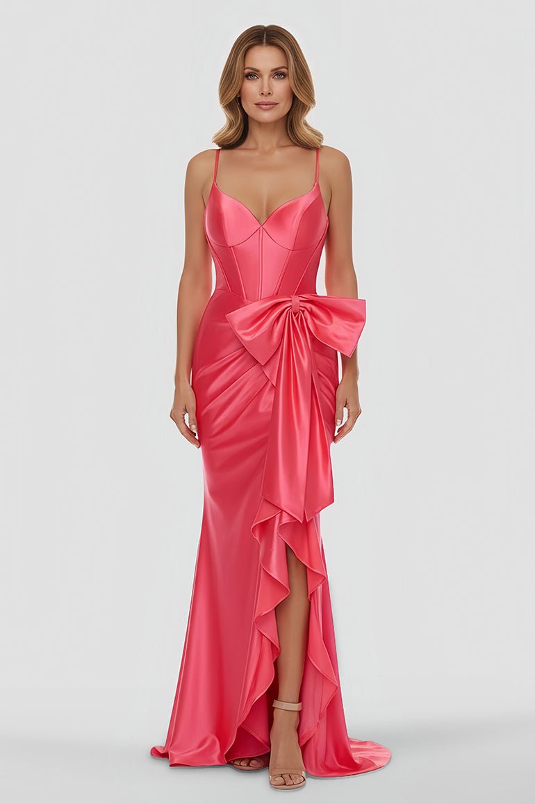 Jianna | Straps V-Neck Satin Mermaid Prom Dress with Bow
