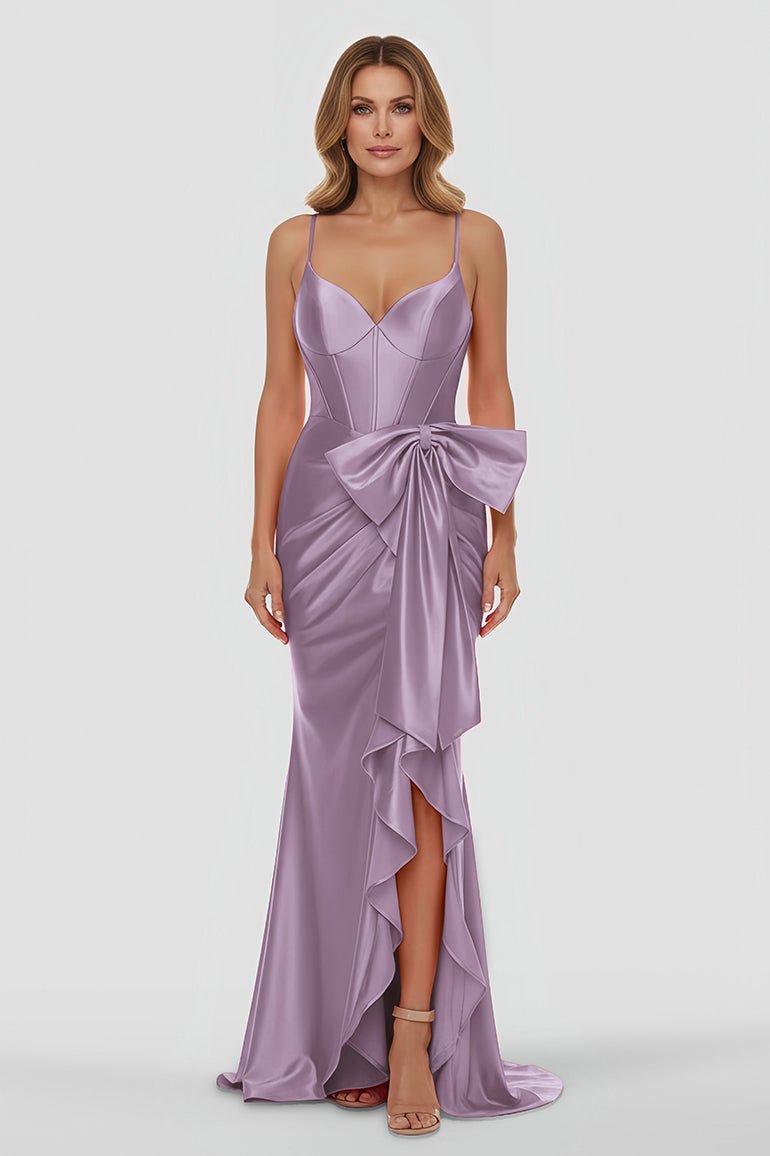 Jianna | Straps V-Neck Satin Mermaid Prom Dress with Bow