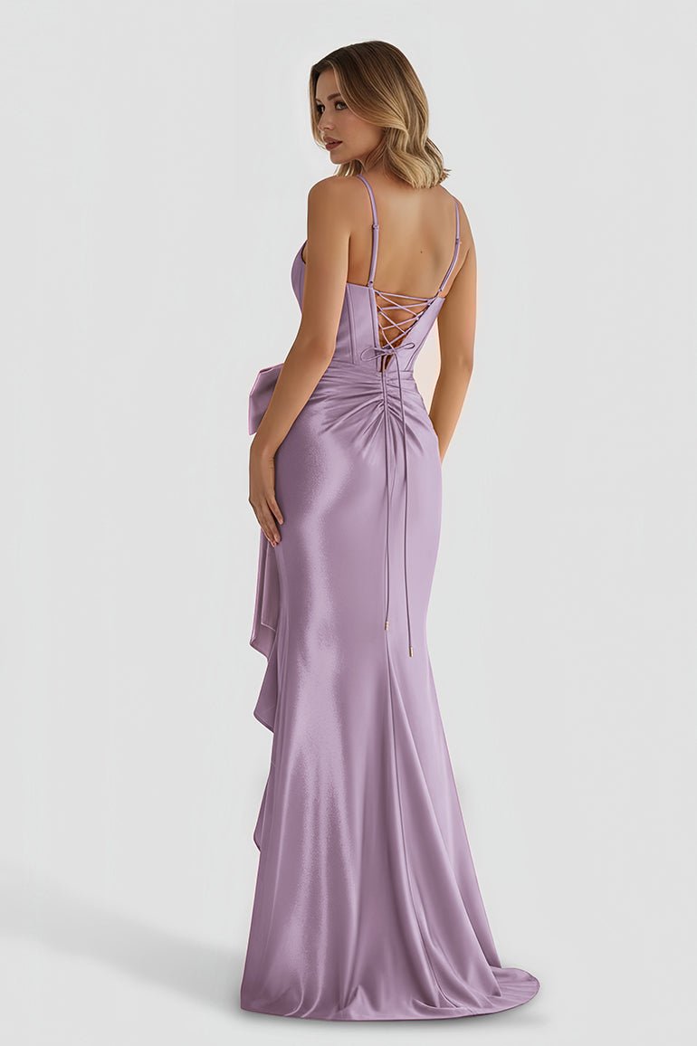 Jianna | Straps V-Neck Satin Mermaid Prom Dress with Bow