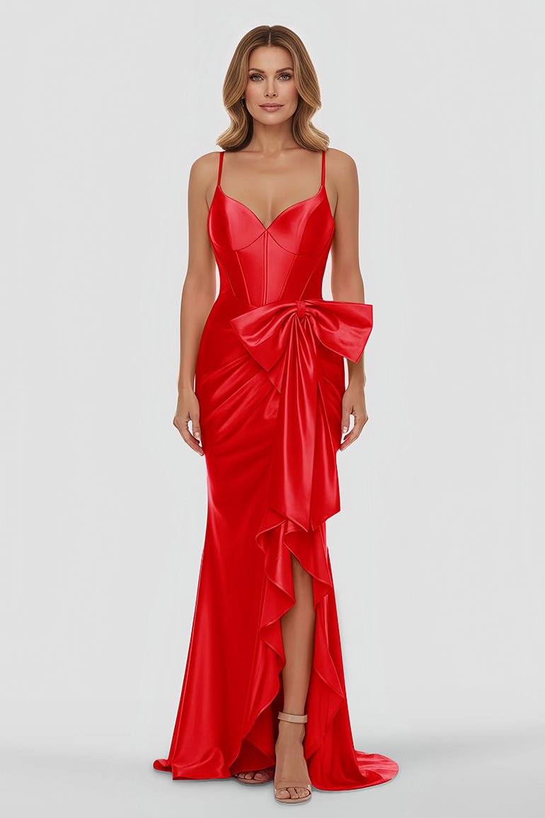Jianna | Straps V-Neck Satin Mermaid Prom Dress with Bow
