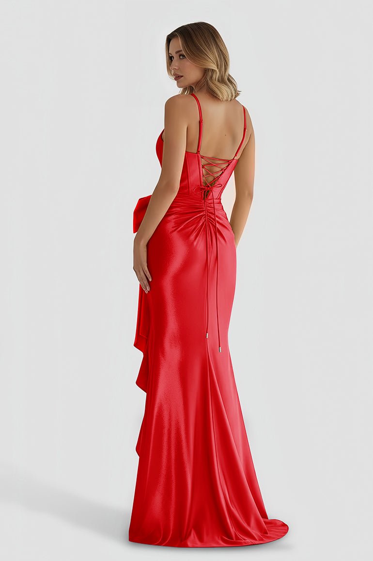 Jianna | Straps V-Neck Satin Mermaid Prom Dress with Bow