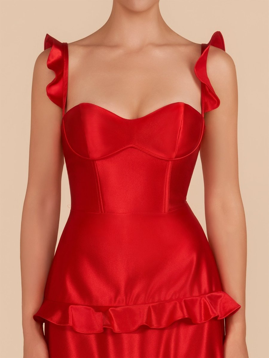 Junelle | Red - Sweetheart Satin Ruffles Short Homecoming & Cocktail Dresses