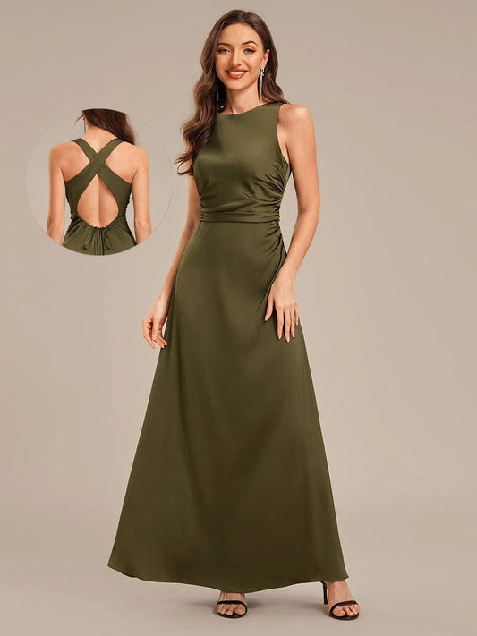 VALENCIA|Backless Satin Sleeveless Bridesmaid Dress