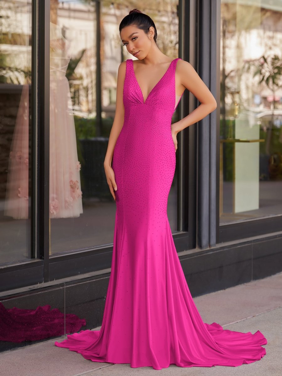 Molly | Mermaid Deep V-Neck Beaded Satin Long Prom Dress