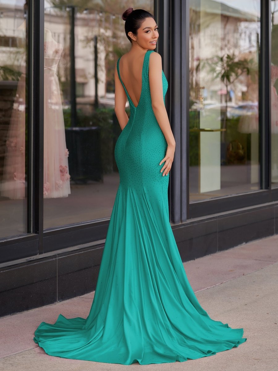 Molly | Mermaid Deep V-Neck Beaded Satin Long Prom Dress