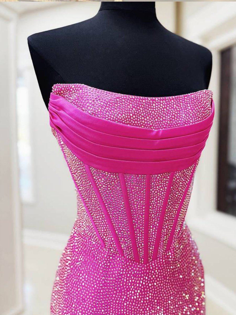 Miles | Mermaid Strapless Asymmetrical Beaded Long Prom Dress with Slit