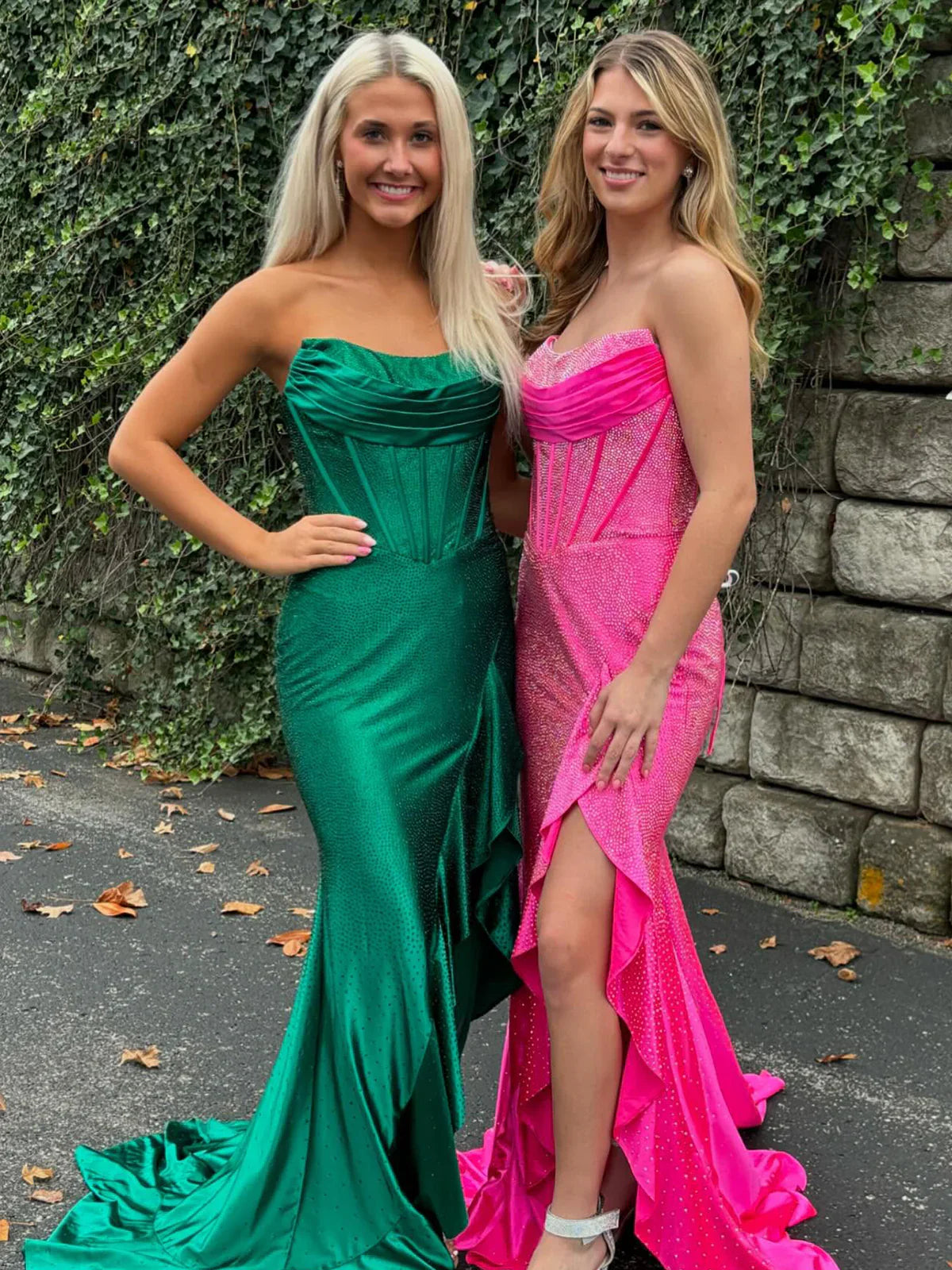 Miles | Mermaid Strapless Asymmetrical Beaded Long Prom Dress with Slit