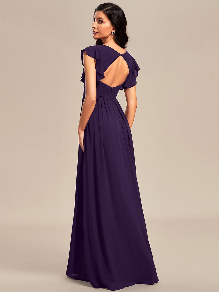 LILYANA|Back Cutout A-Line Pleated Ruffles Sleeve Chiffon Bridesmaid Dress