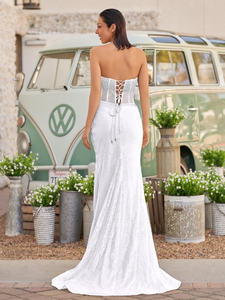 Narcissa | Strapless Mermaid Long Sequins Prom Dress With Split