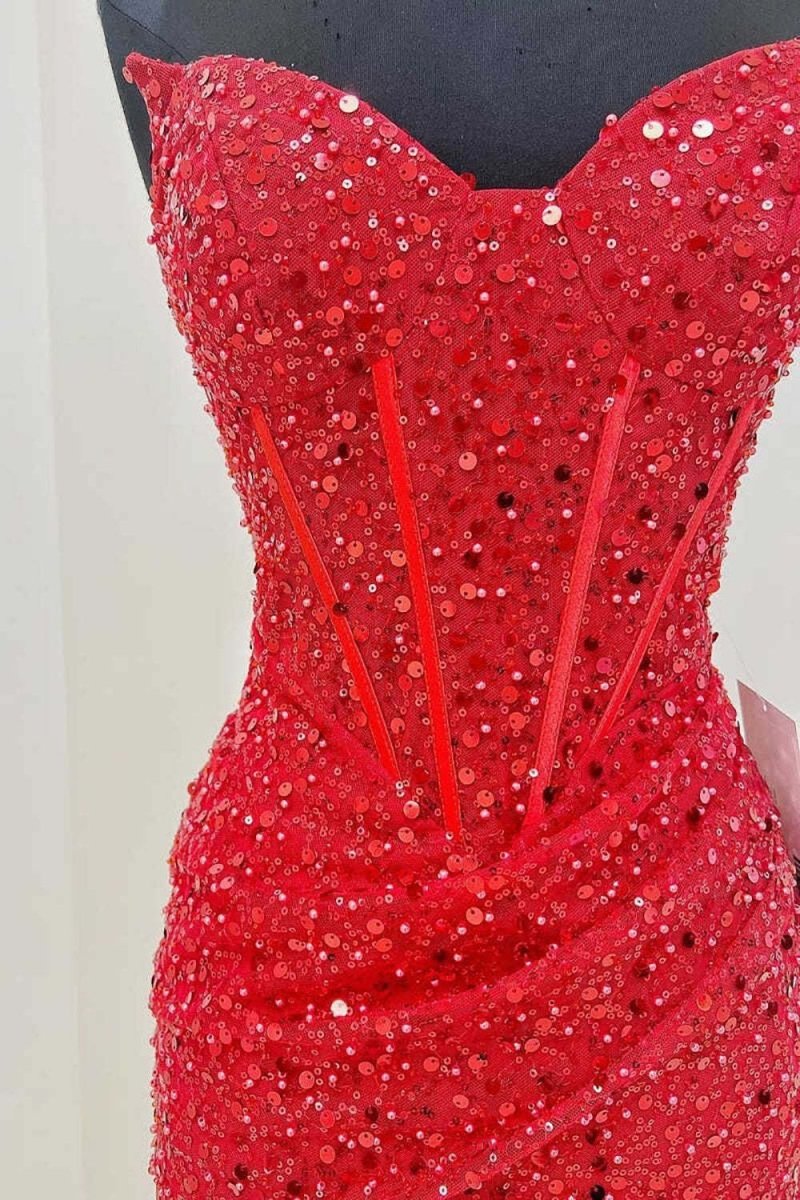 Bodycon Sweetheart Red Sequins Corset Mini Party Dresses