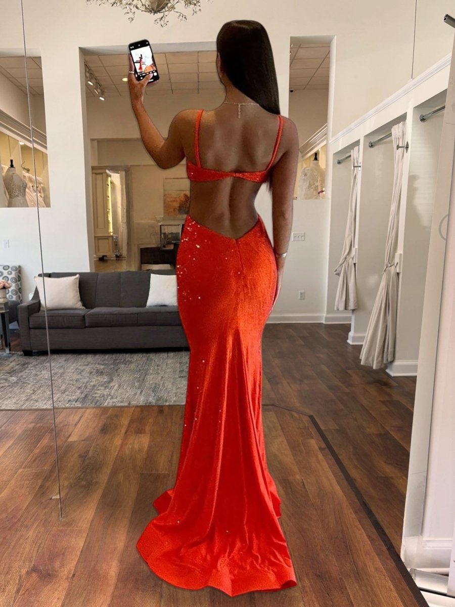 Palmyra | Mermaid V Neck Blue Satin Cut-out Waist Prom Dresses