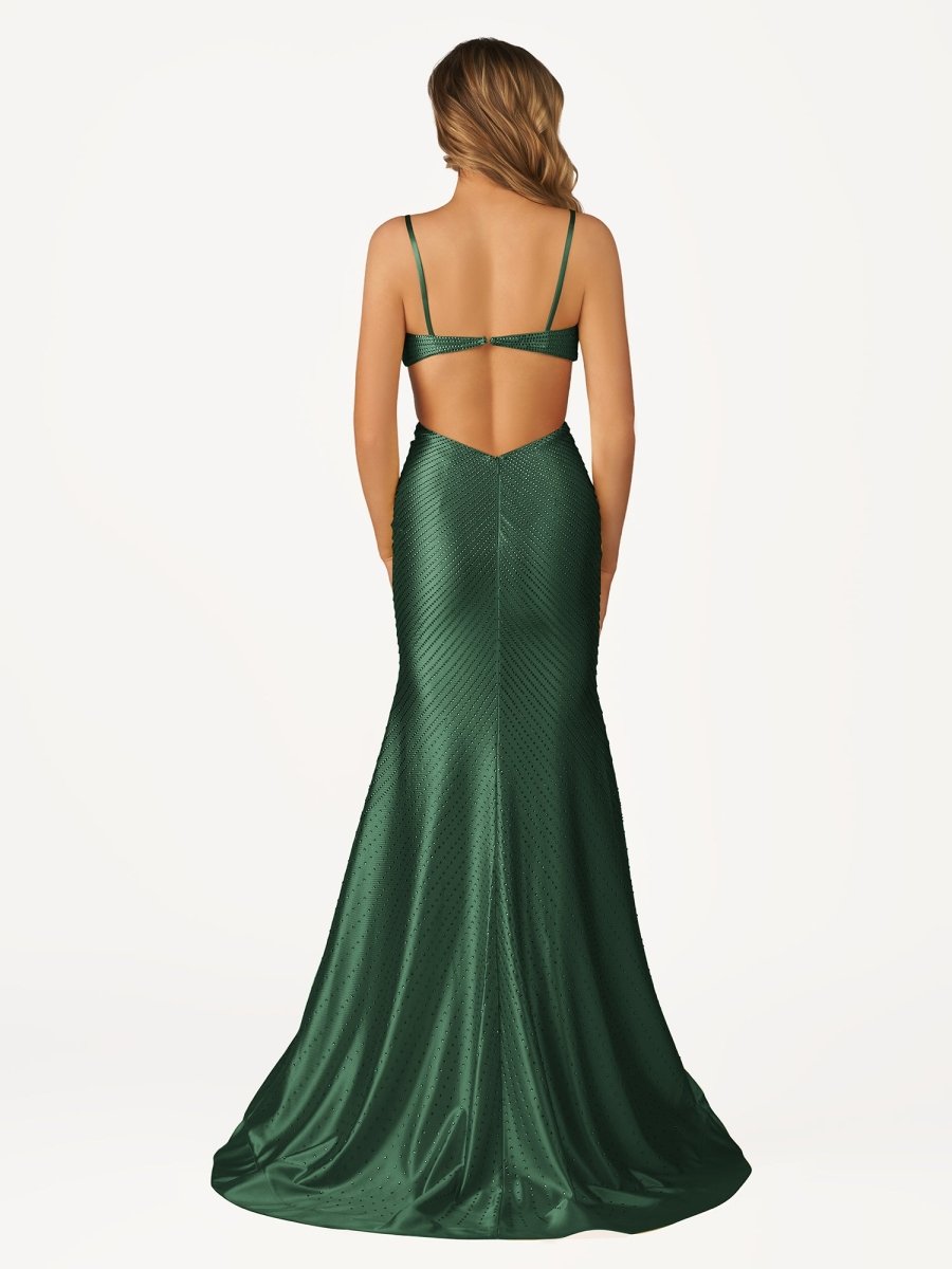 Palmyra | Mermaid V Neck Blue Satin Cut-out Waist Prom Dresses