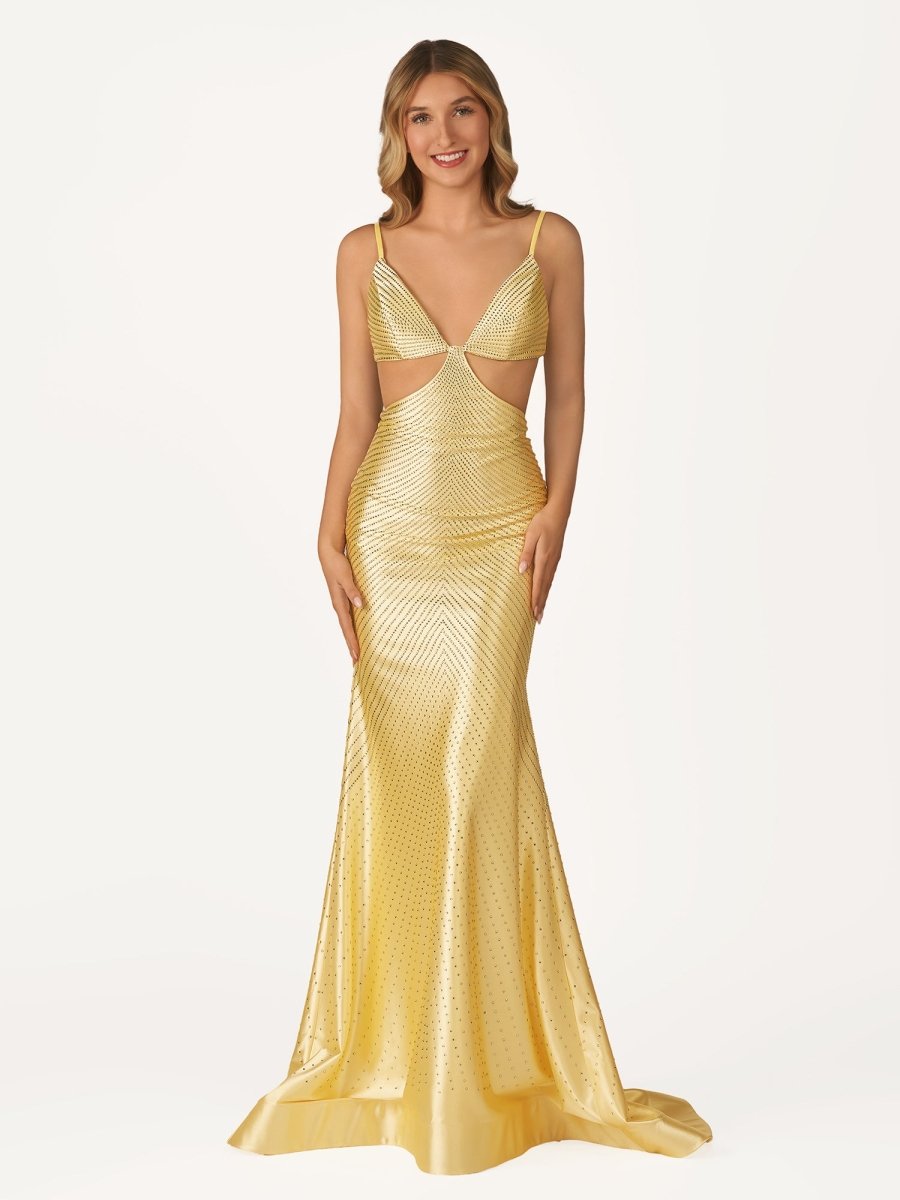 Palmyra | Mermaid V Neck Blue Satin Cut-out Waist Prom Dresses