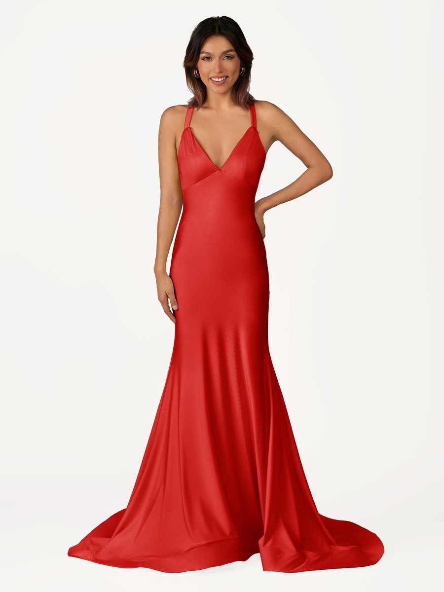 Quaylee | Yellow Mermaid V-Neck Satin Prom Dresses With Tail Evening Dress