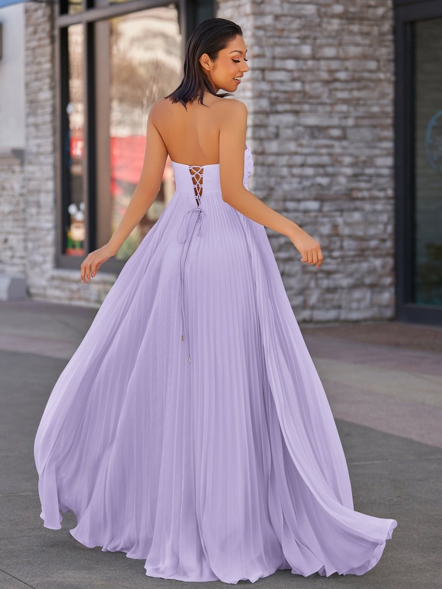 Rodri | A Line Light Pink Strapless Chiffon Long Prom Dress