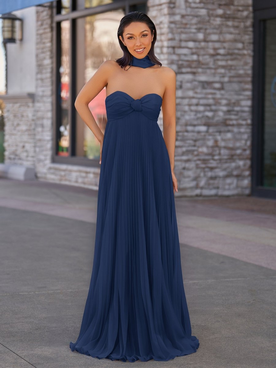 Rodri | A Line Light Pink Strapless Chiffon Long Prom Dress