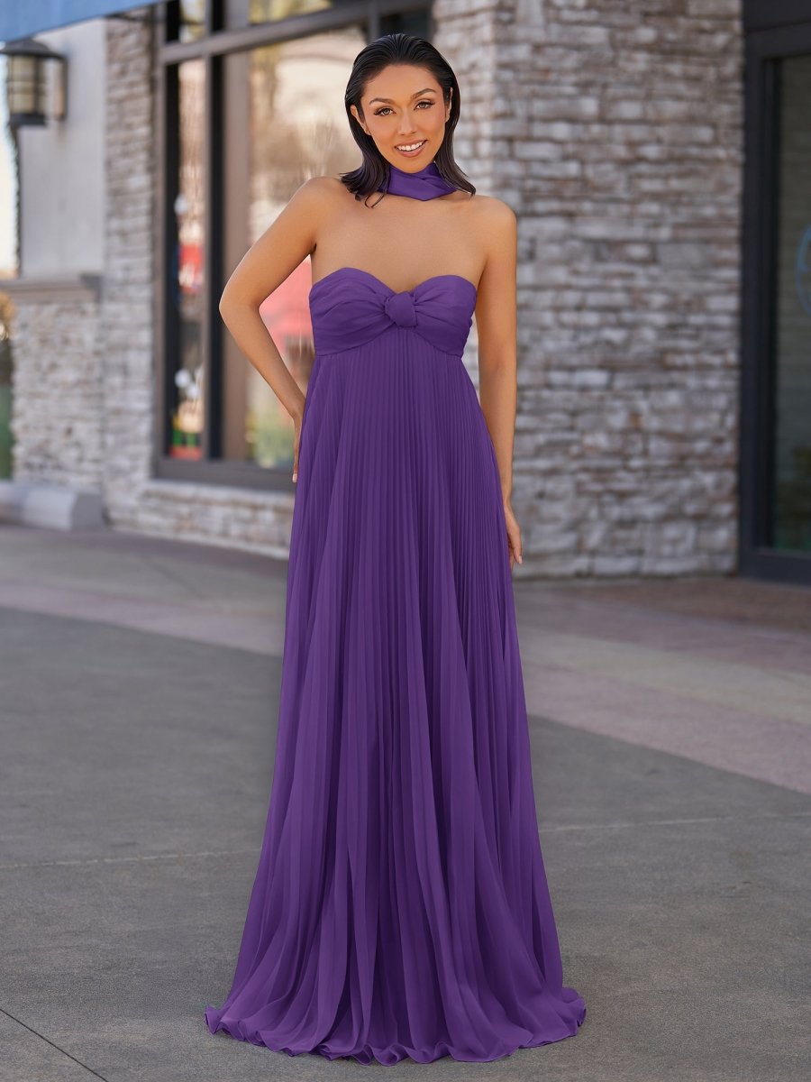 Rodri | A Line Light Pink Strapless Chiffon Long Prom Dress