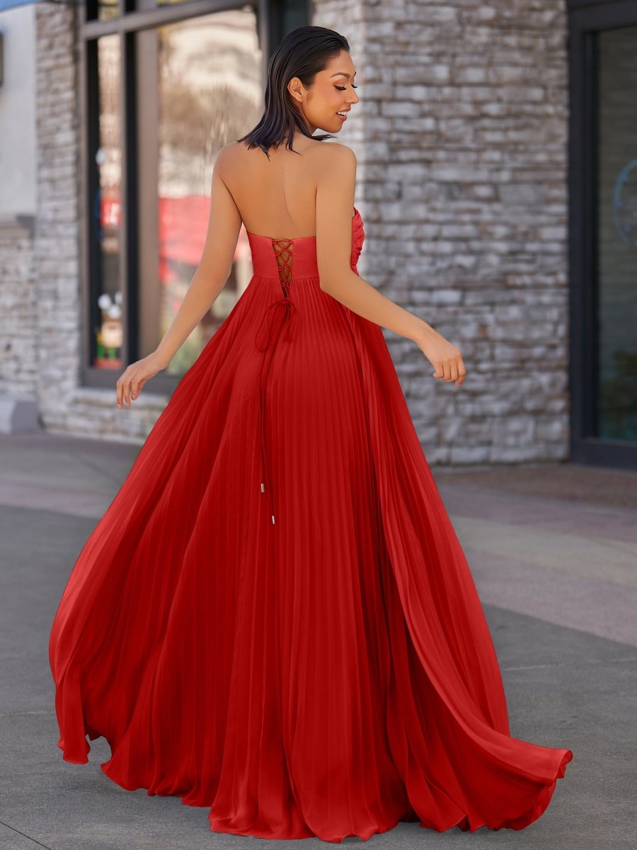 Rodri | A Line Light Pink Strapless Chiffon Long Prom Dress