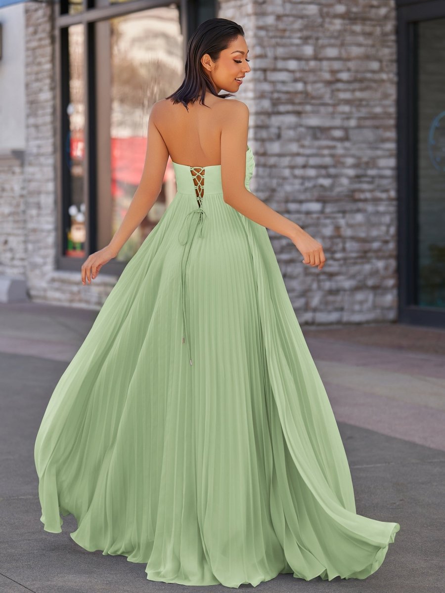 Rodri | A Line Light Pink Strapless Chiffon Long Prom Dress