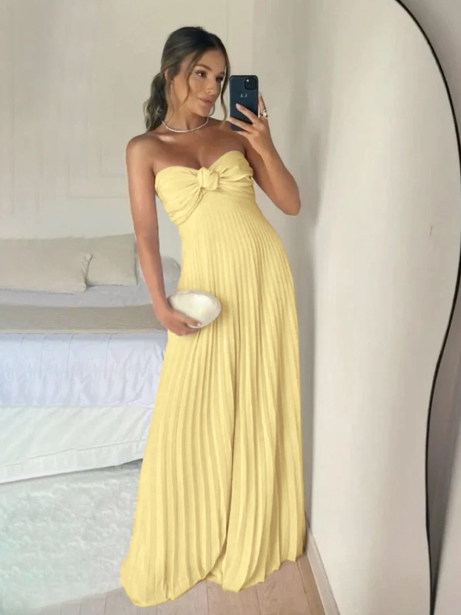 Rodri | A Line Light Pink Strapless Chiffon Long Prom Dress