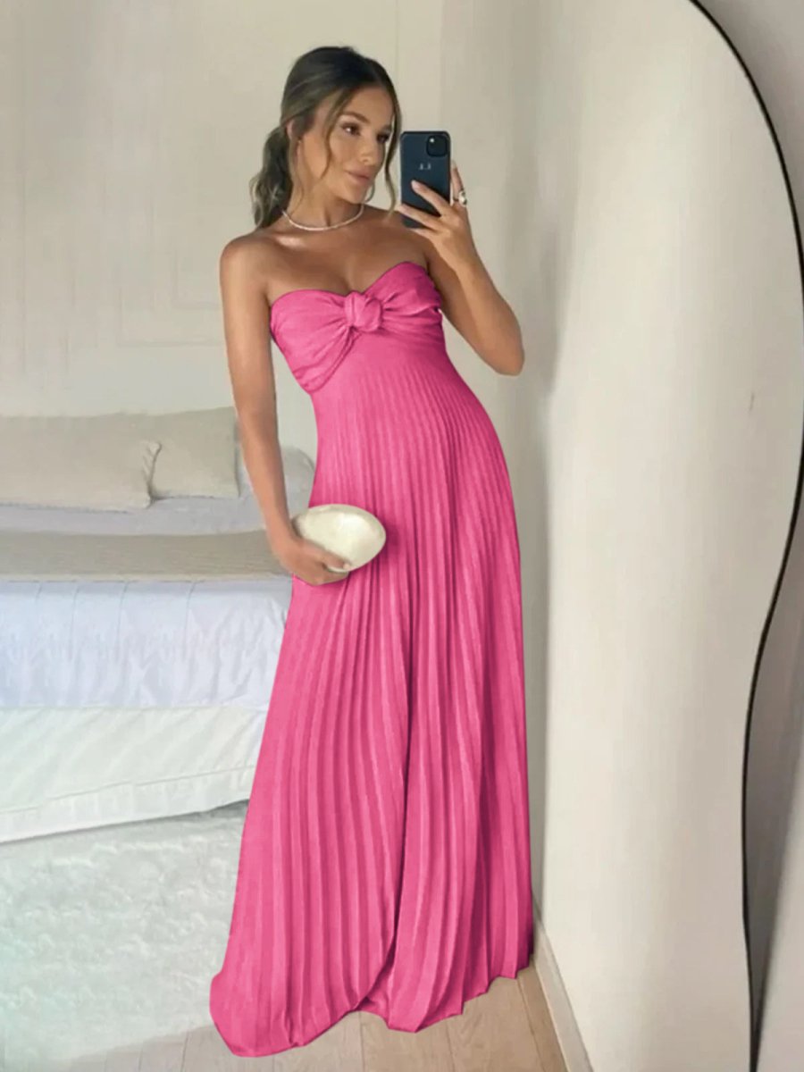 Rodri | A Line Light Pink Strapless Chiffon Long Prom Dress