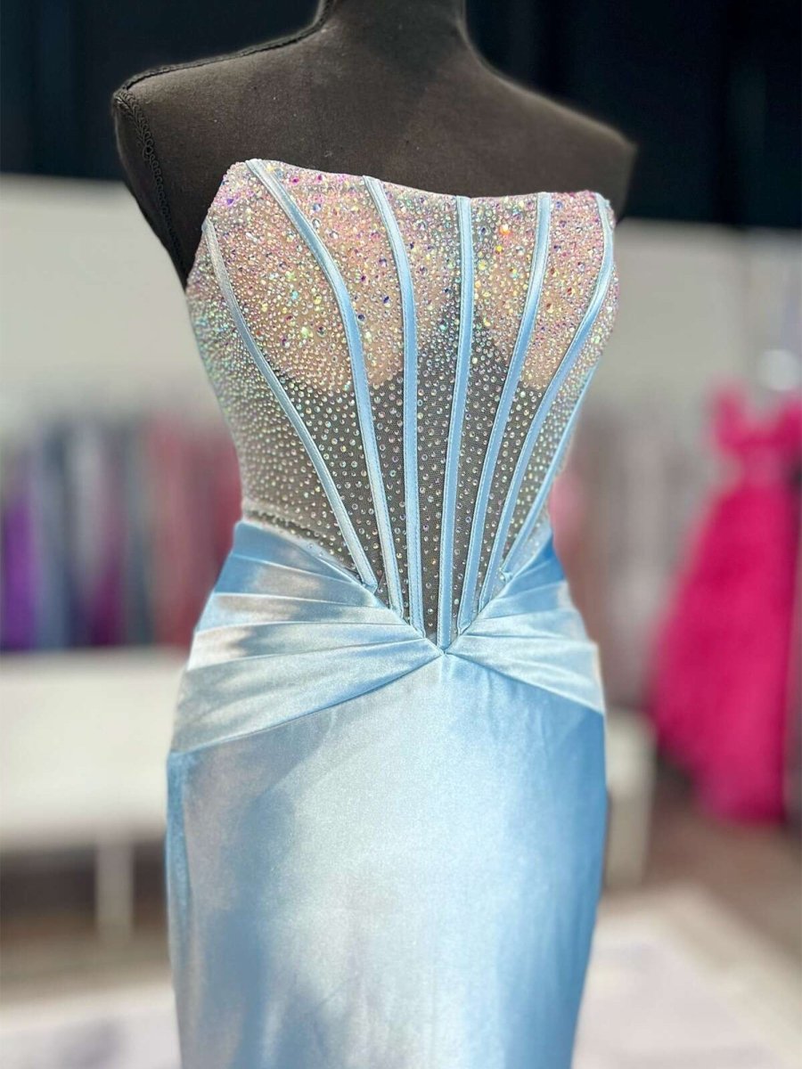 Serin | Purple Strapless Mermaid Satin Long Prom Dress With Beading