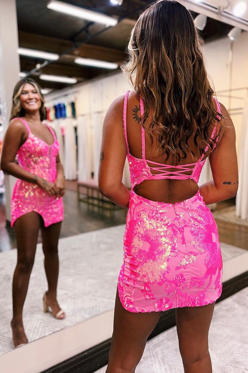 Royal Blue Sheath Deep V neck Sequins Appliques Sheath Mini Party Dresses