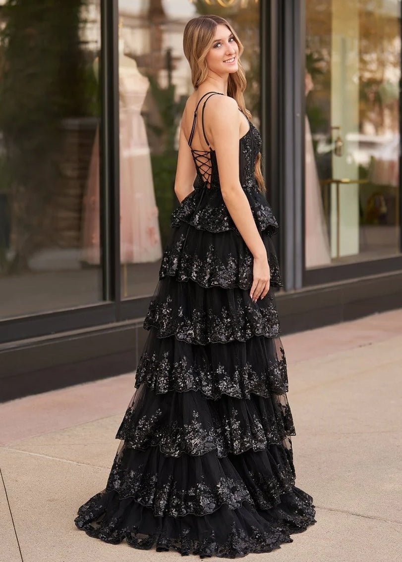 Livia |Sheath One Shoulder Tiered Lace Long Prom Dress