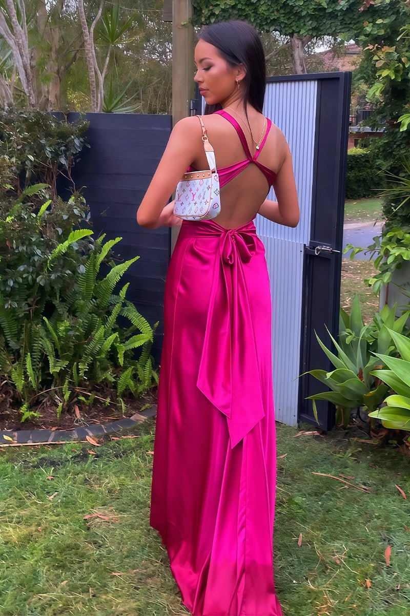 Steph | Turquoise - Halter V-Neck Pleated Satin Sleeveless Long Prom Party Dress