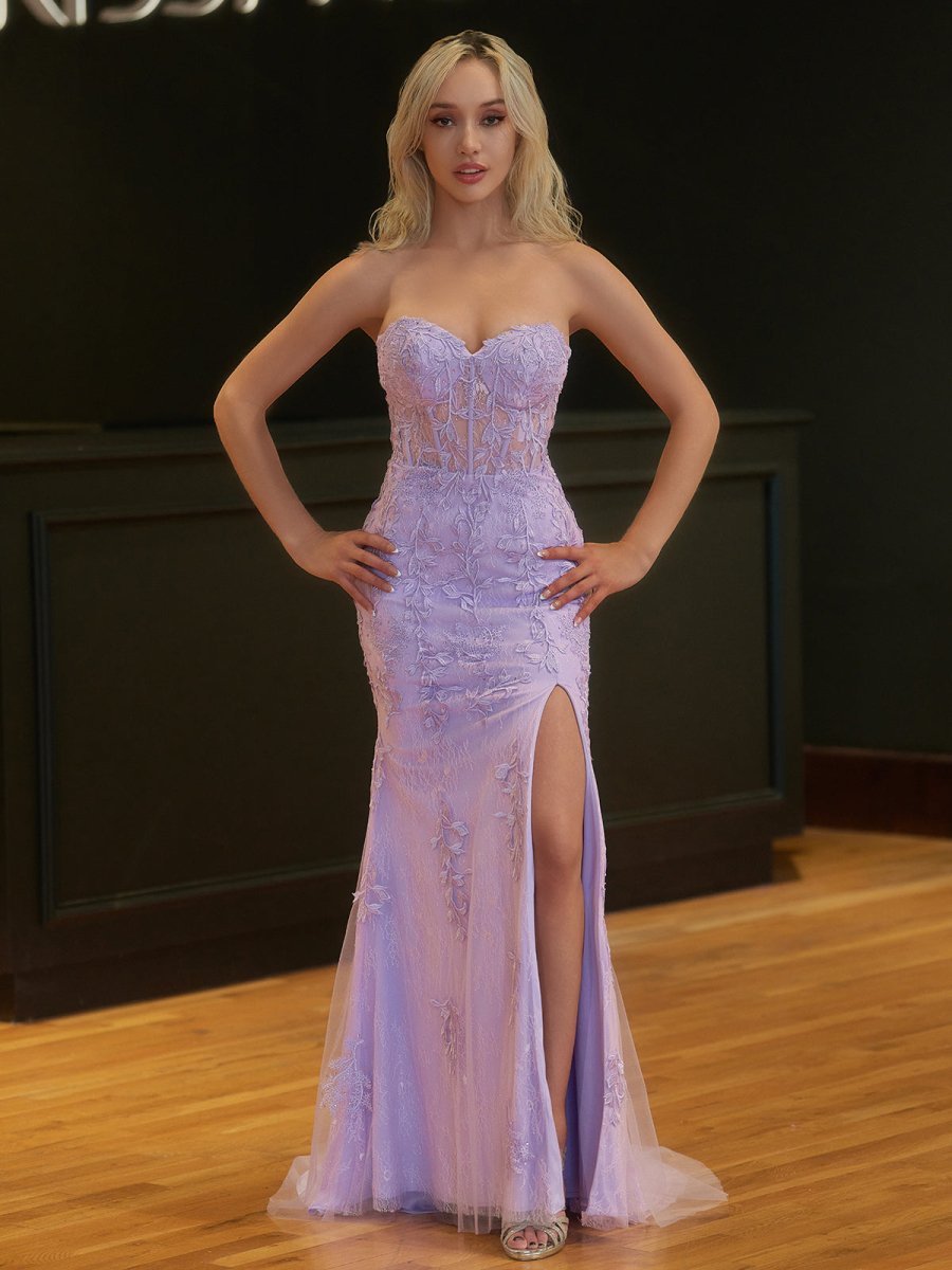 Nyomi |Mermaid Strapless Corset Lace Prom Dress with Slit