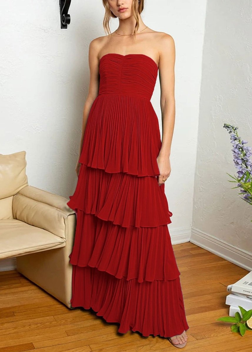 Khalani | Strapless Emerald Green Ruffle Multi-Layer Long Prom Dress