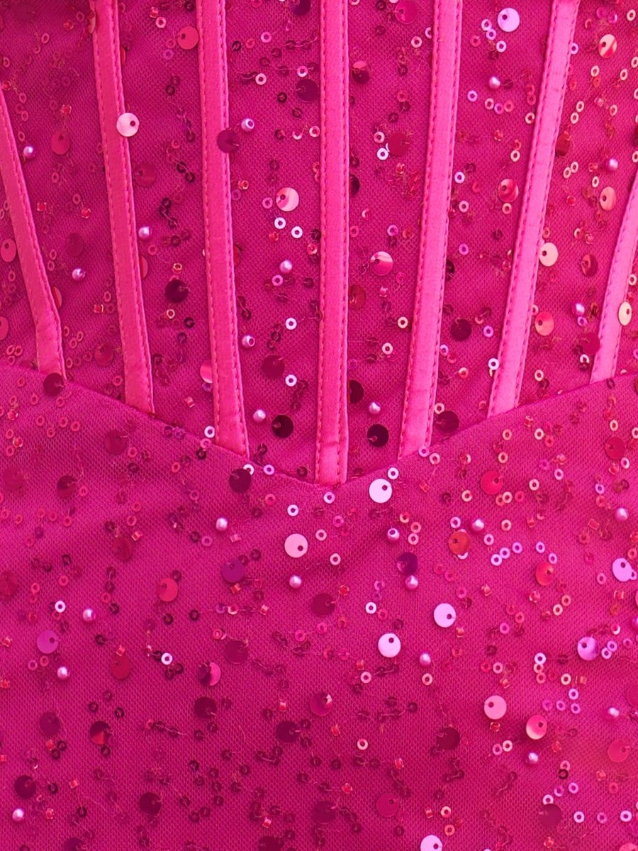 Amara | Hot Pink Sheath Sweetheart Neck Sequins Mini Party Dresses