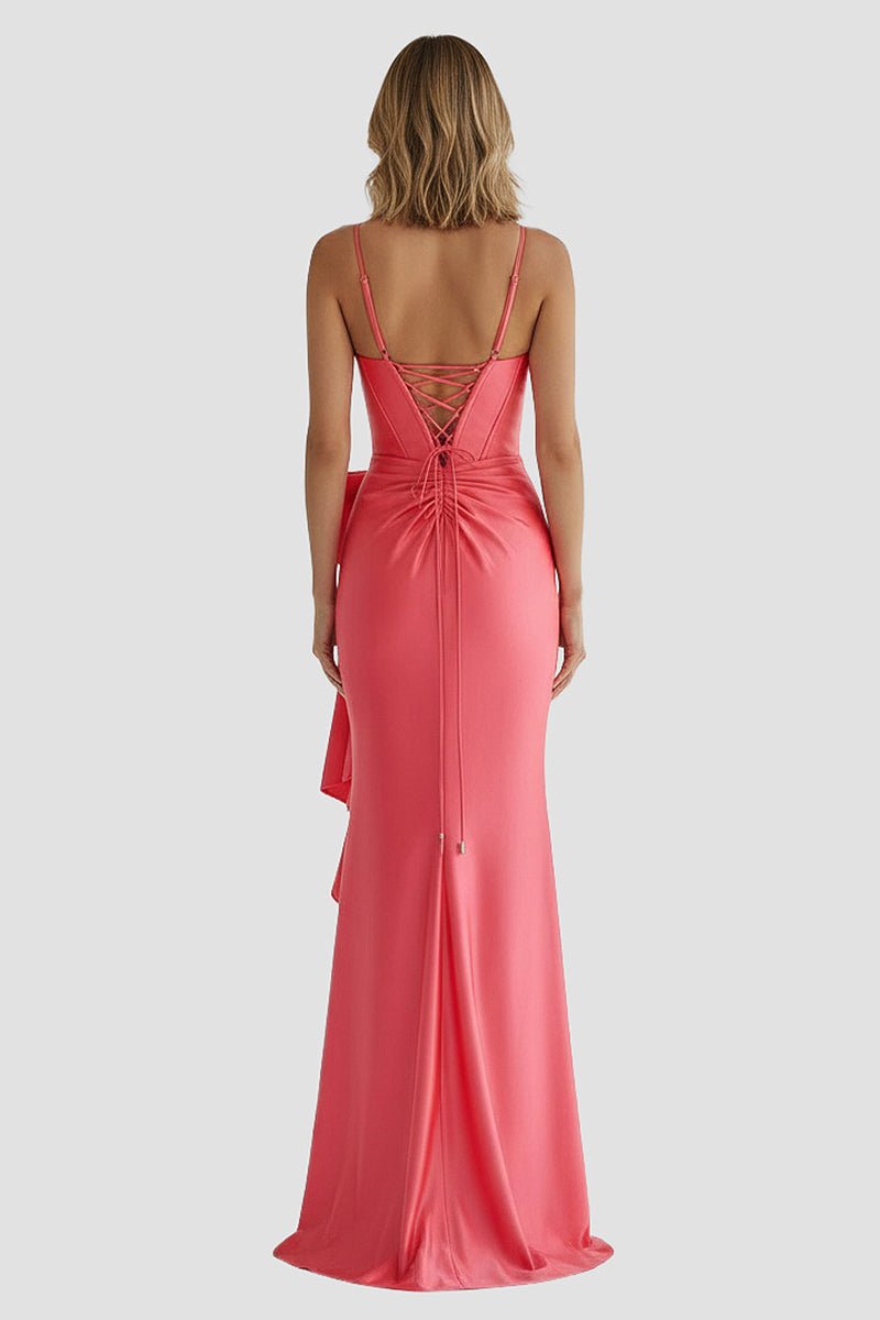 Jianna | Straps V-Neck Satin Mermaid Prom Dress with Bow
