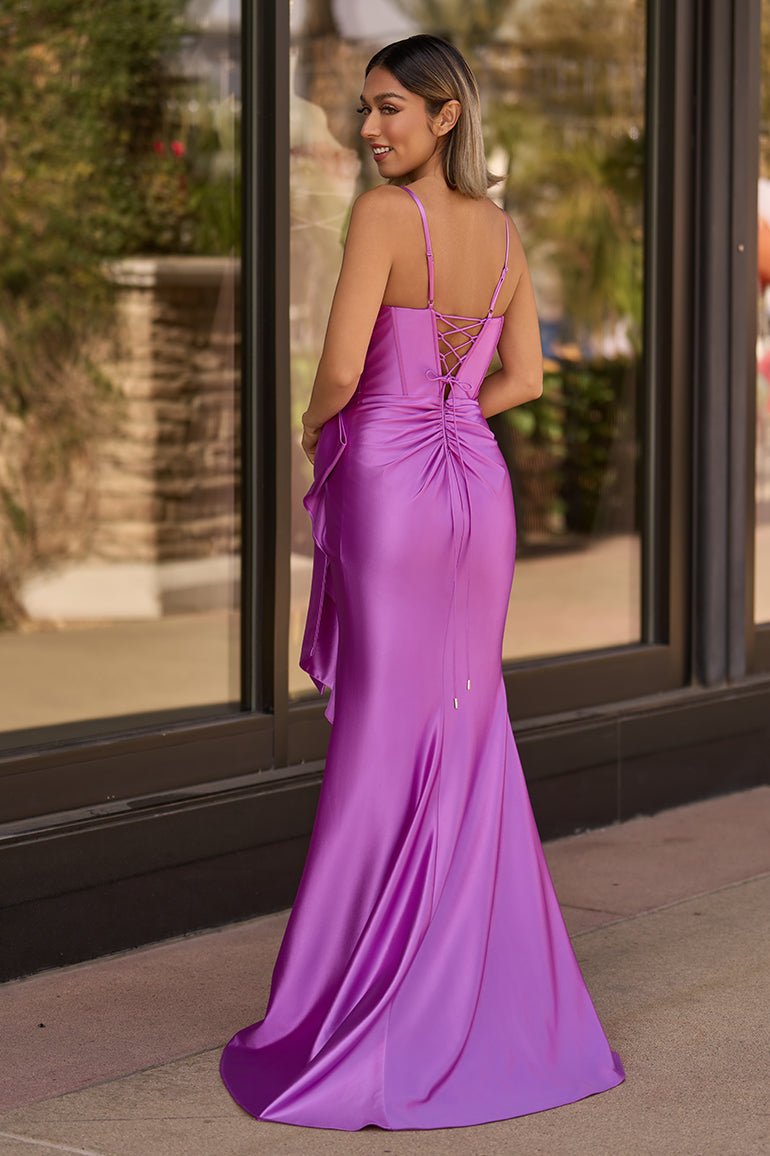 Jianna | Straps V-Neck Satin Mermaid Prom Dress with Bow