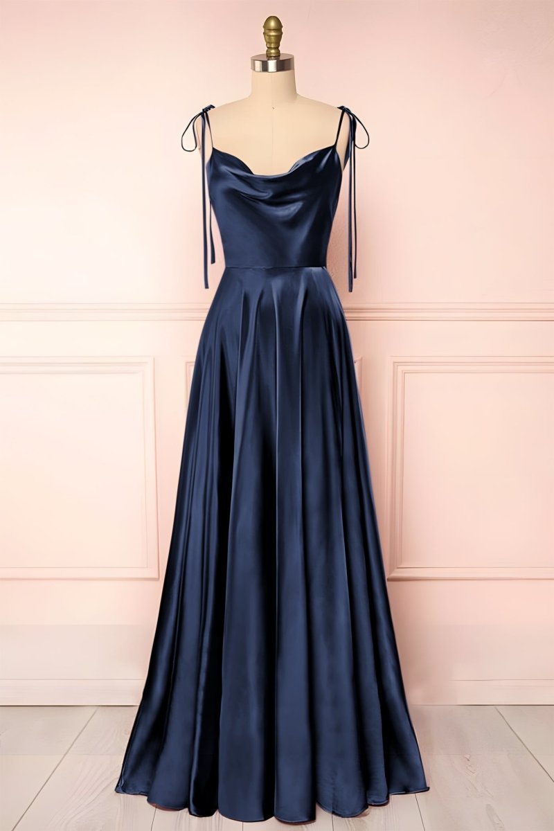 Sweet A-line Cowl Neck Silk Long Prom Dress
