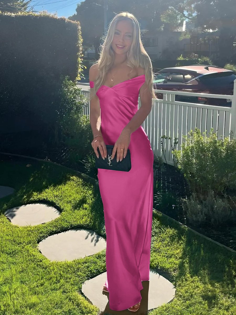 Talulla | Aqua Off The Shoulder Sheath Satin Long Prom Dress