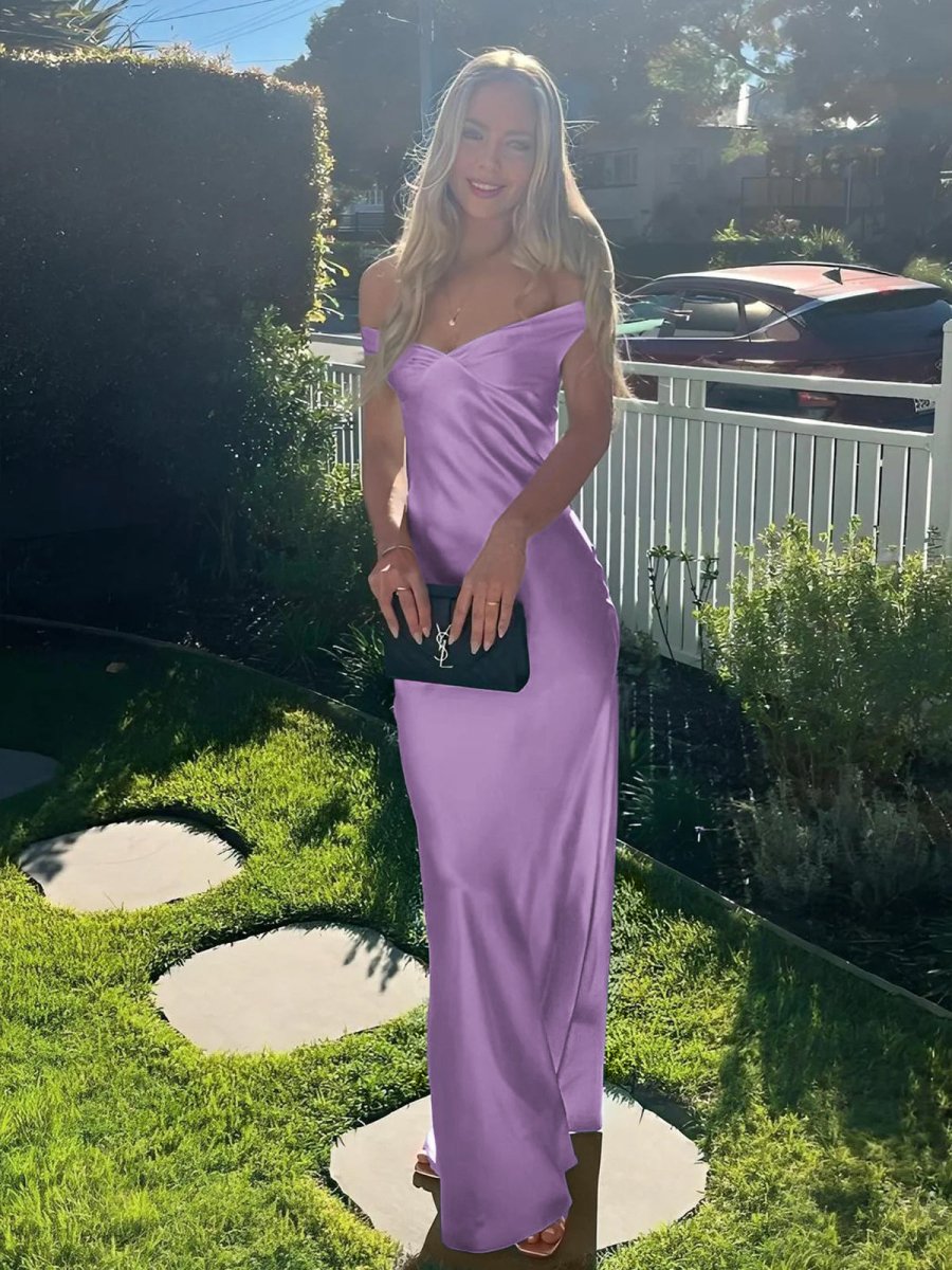 Talulla | Aqua Off The Shoulder Sheath Satin Long Prom Dress