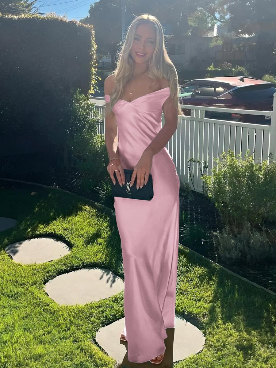 Talulla | Aqua Off The Shoulder Sheath Satin Long Prom Dress