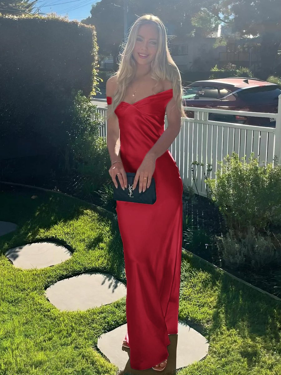 Talulla | Aqua Off The Shoulder Sheath Satin Long Prom Dress