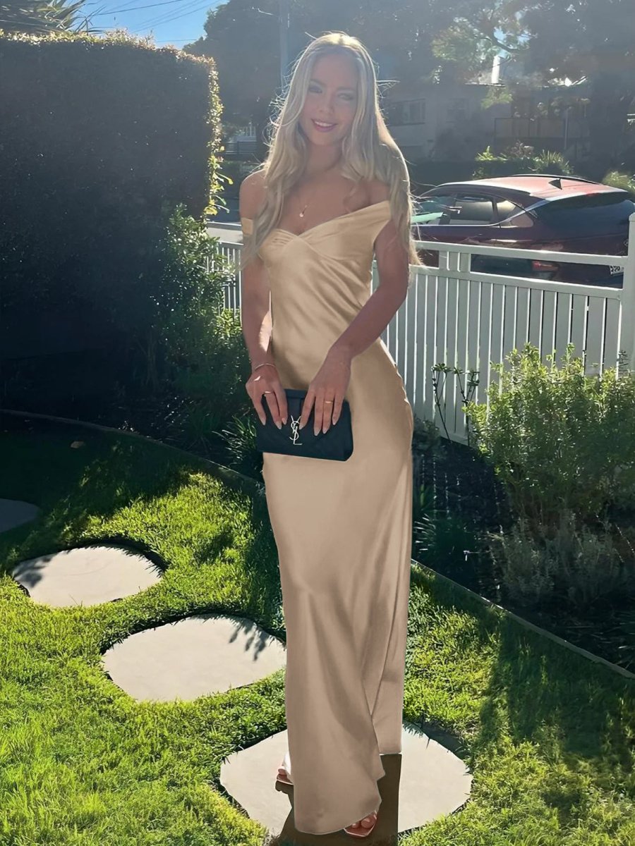 Talulla | Aqua Off The Shoulder Sheath Satin Long Prom Dress