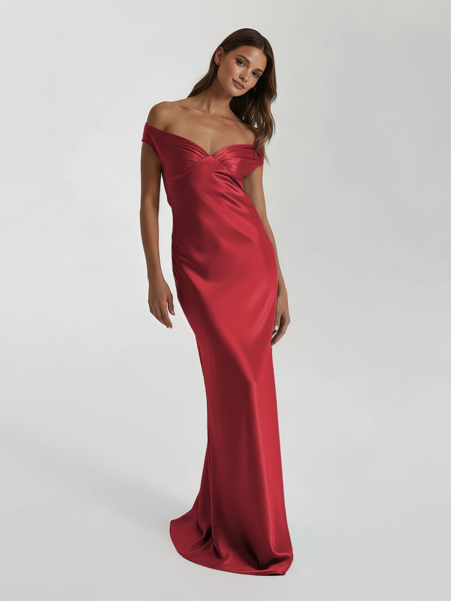 Talulla | Aqua Off The Shoulder Sheath Satin Long Prom Dress