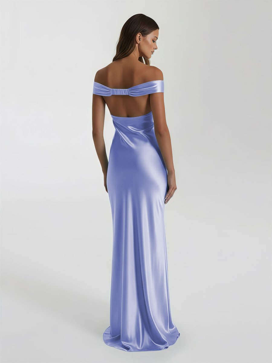 Talulla | Aqua Off The Shoulder Sheath Satin Long Prom Dress