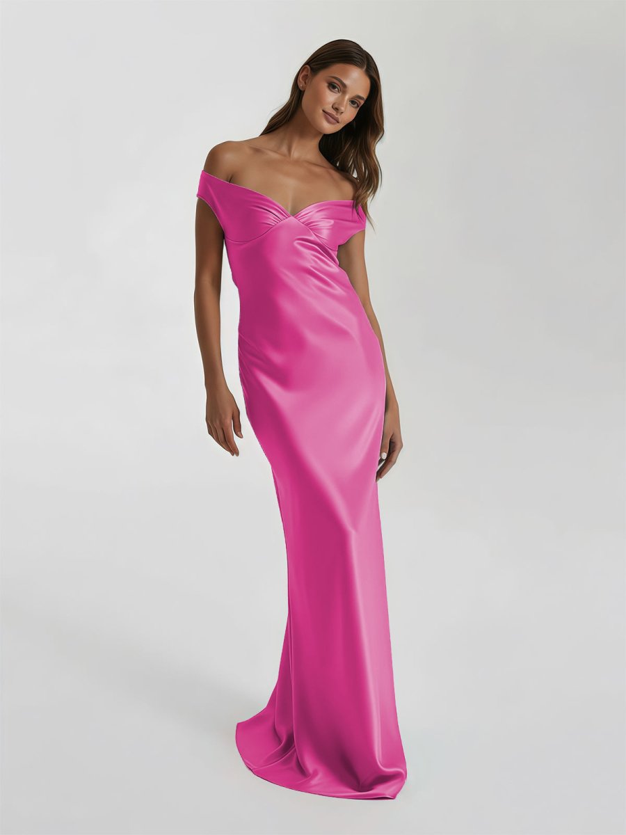 Talulla | Aqua Off The Shoulder Sheath Satin Long Prom Dress