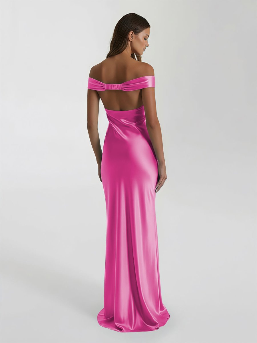 Talulla | Aqua Off The Shoulder Sheath Satin Long Prom Dress