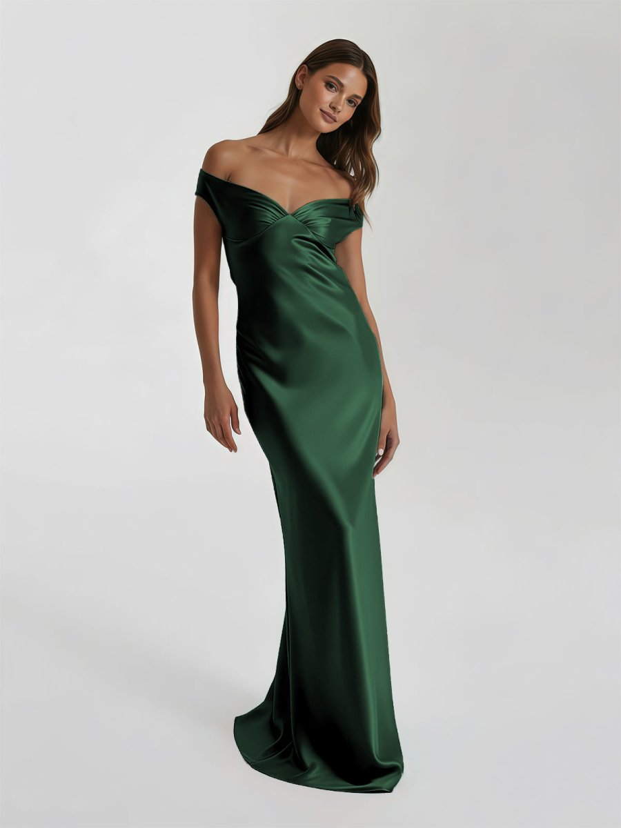Talulla | Aqua Off The Shoulder Sheath Satin Long Prom Dress
