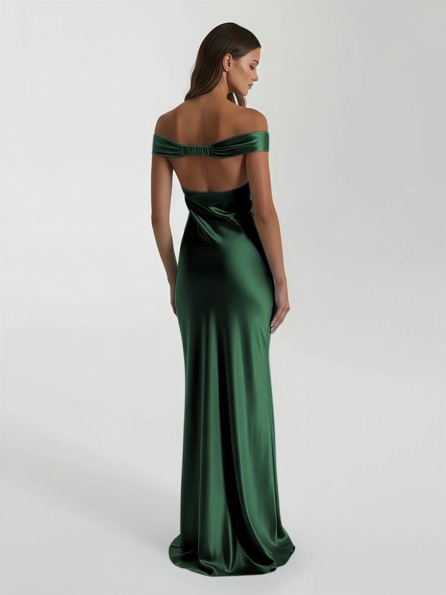 Talulla | Aqua Off The Shoulder Sheath Satin Long Prom Dress