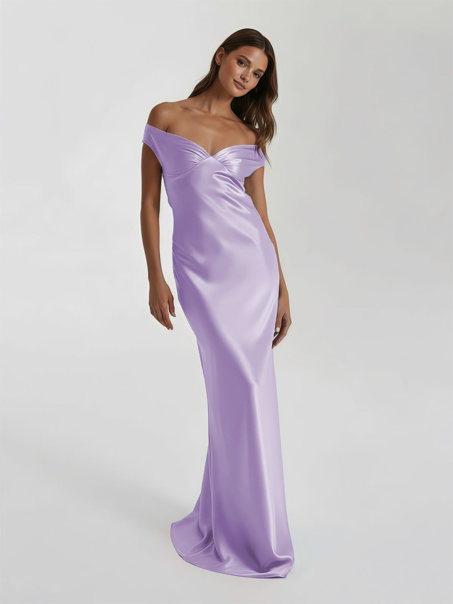 Talulla | Aqua Off The Shoulder Sheath Satin Long Prom Dress