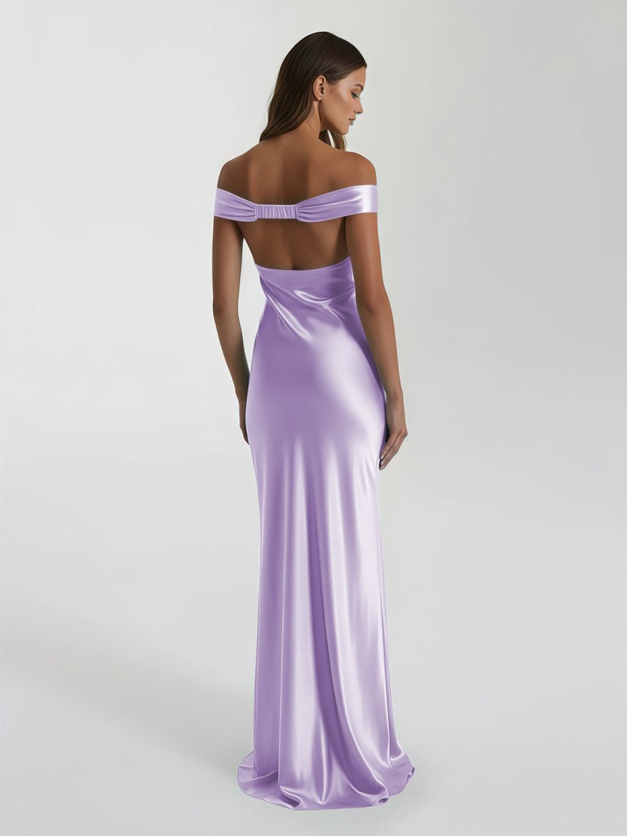 Talulla | Aqua Off The Shoulder Sheath Satin Long Prom Dress