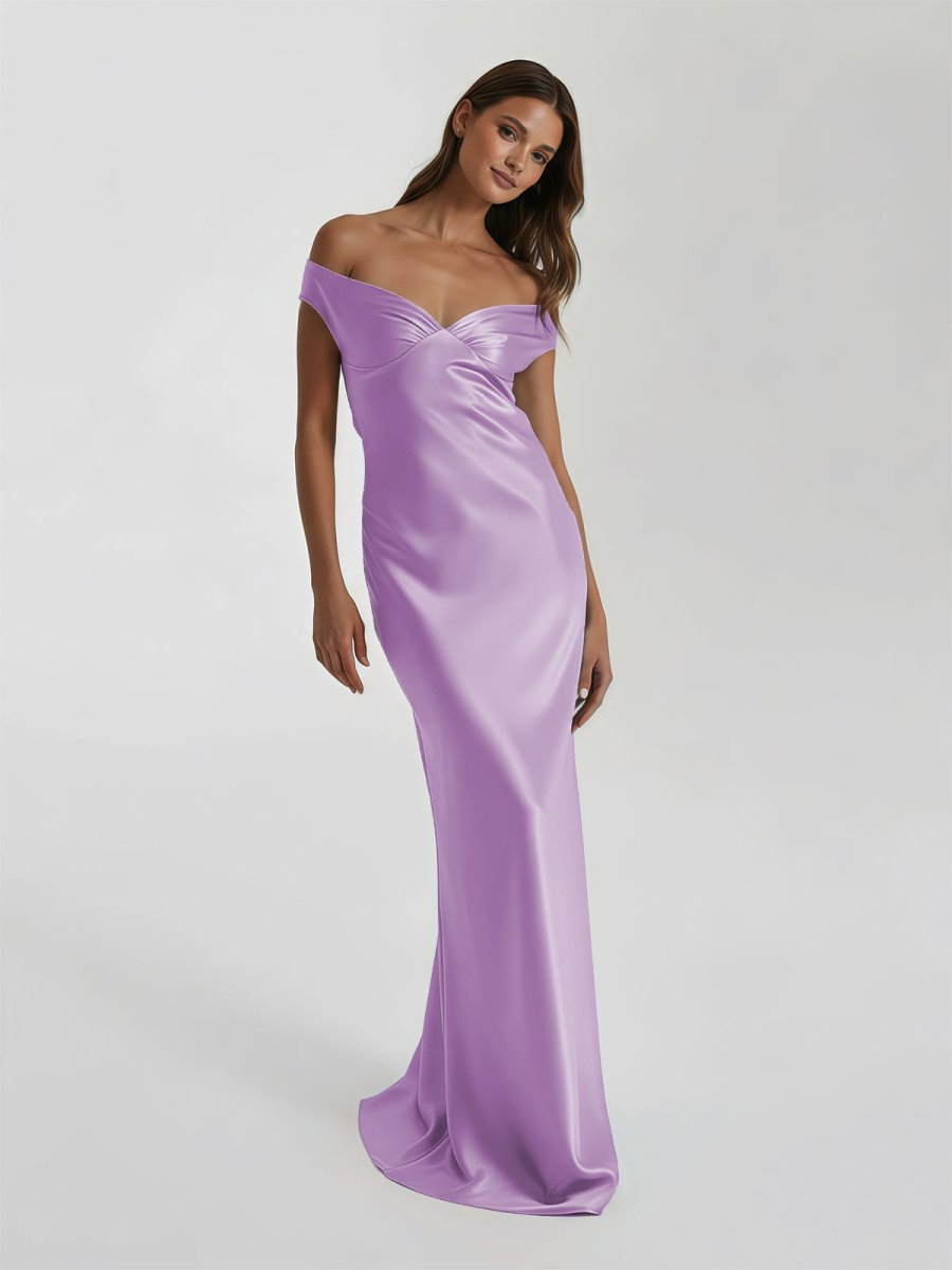 Talulla | Aqua Off The Shoulder Sheath Satin Long Prom Dress