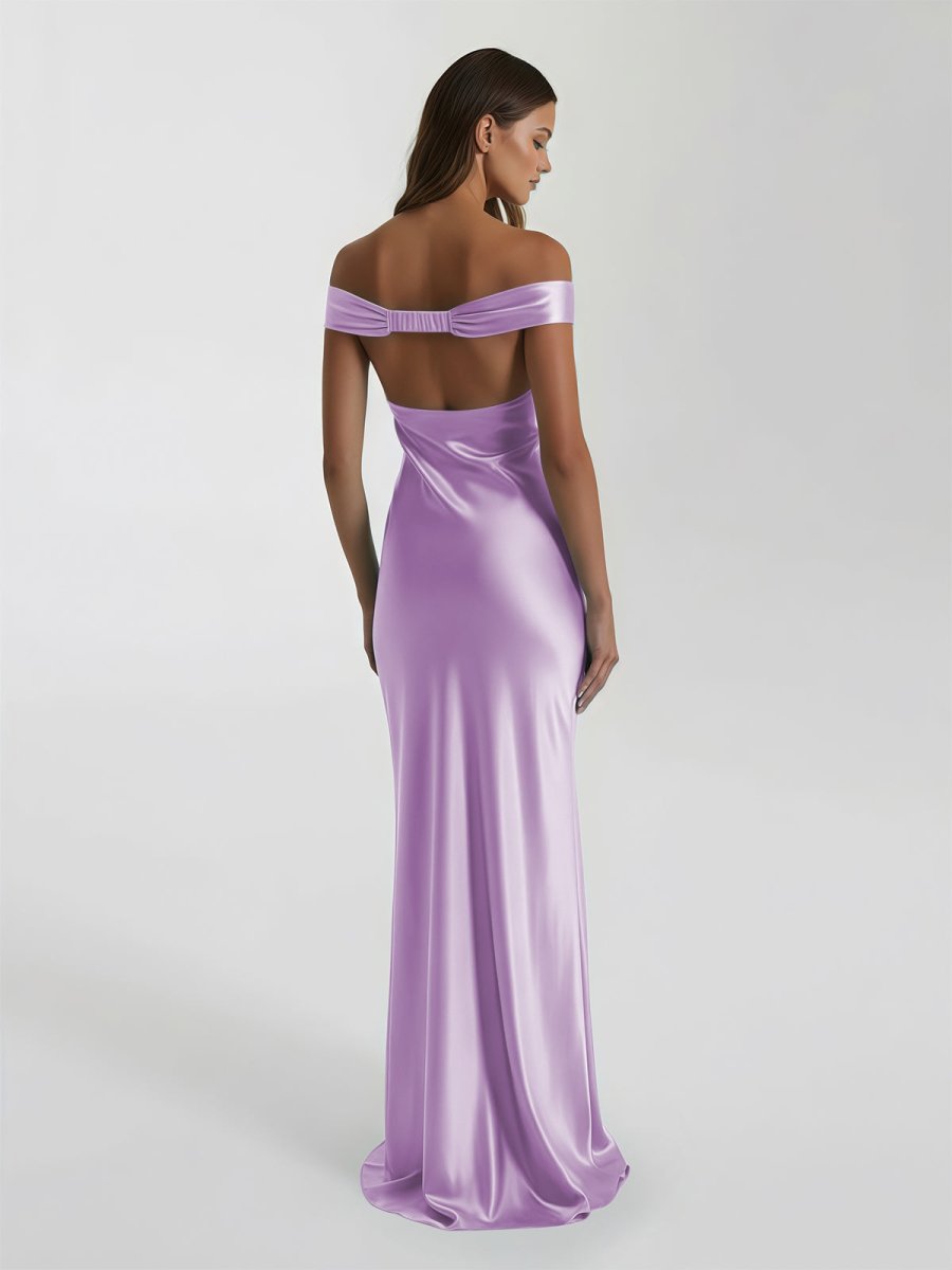 Talulla | Aqua Off The Shoulder Sheath Satin Long Prom Dress